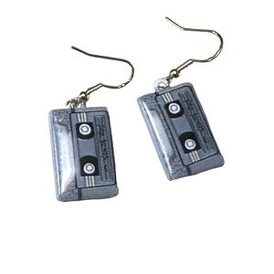 Metal Retro Periwinkle Cassette Tape Drop Style Earrings